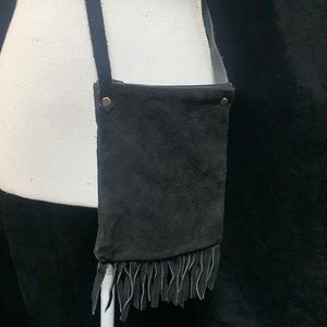 Black Suede Fringe Crossbody Bag
